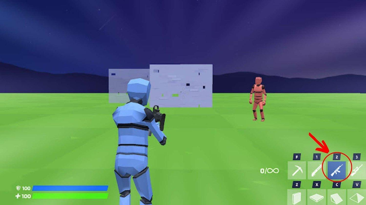 1v1.LOL gameplay - building walls and shooting