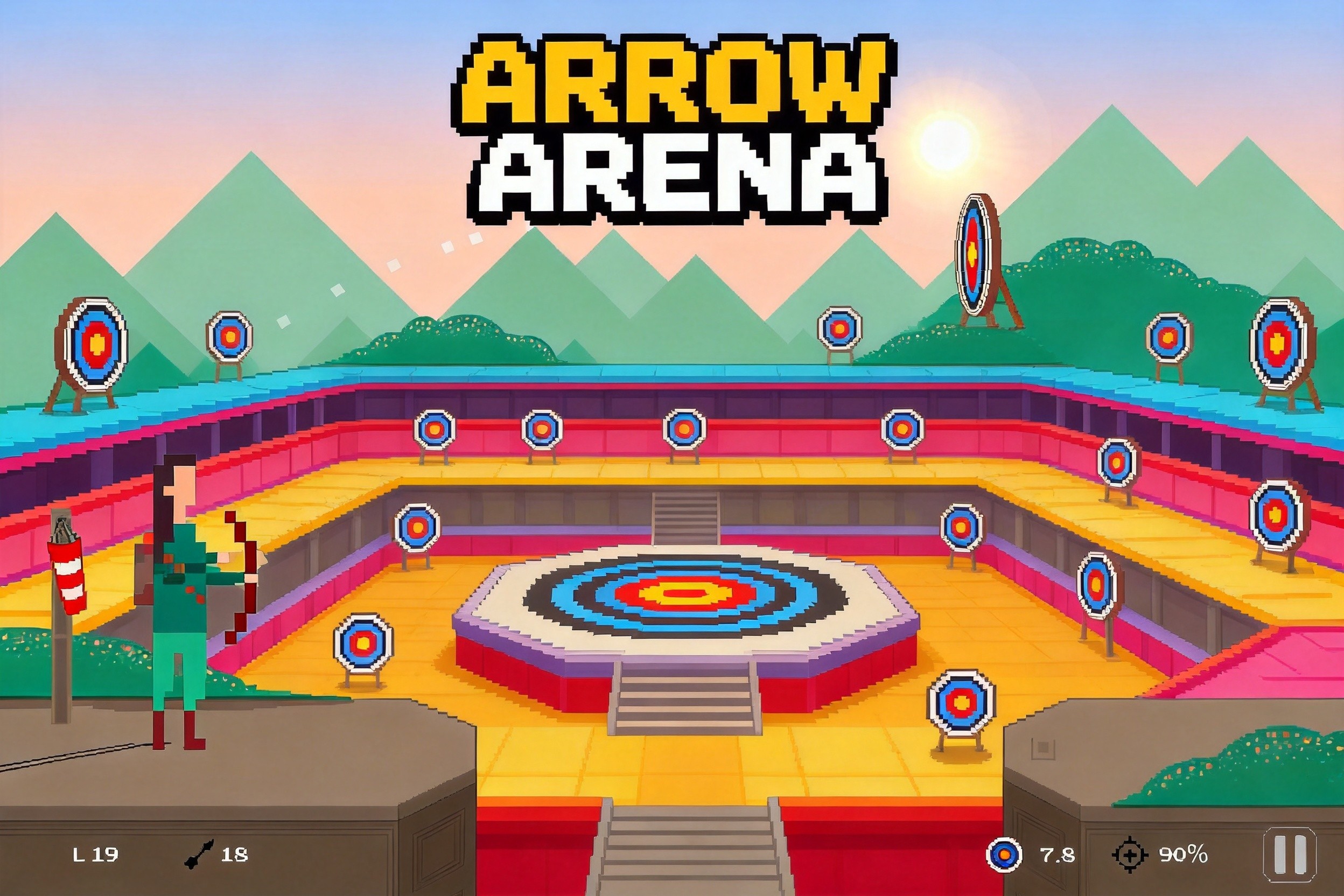 Arrow Arena pixel archery battlefield with multiple players fighting