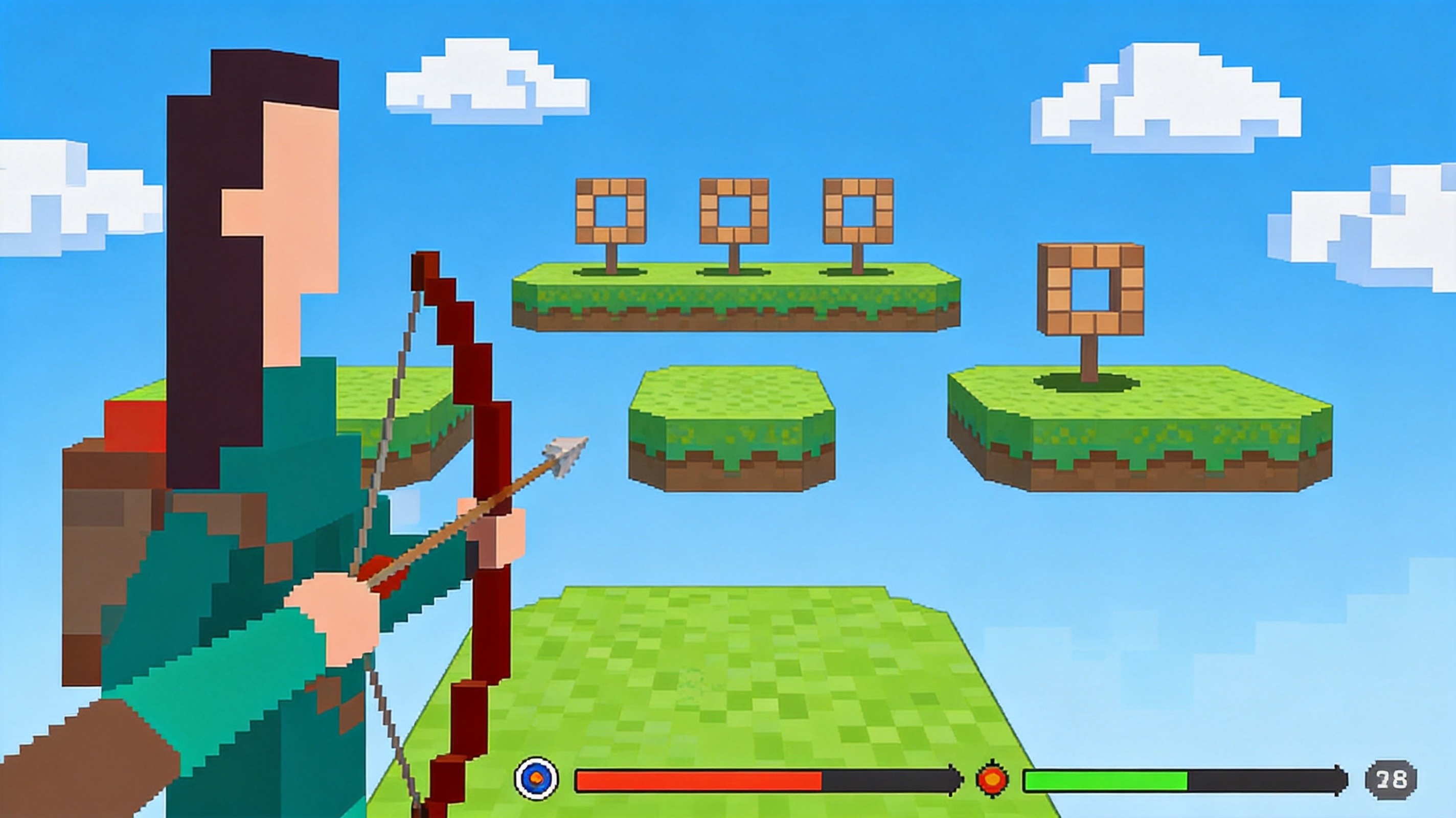 Arrow Arena gameplay - pixel archer aiming bow in chaotic arena