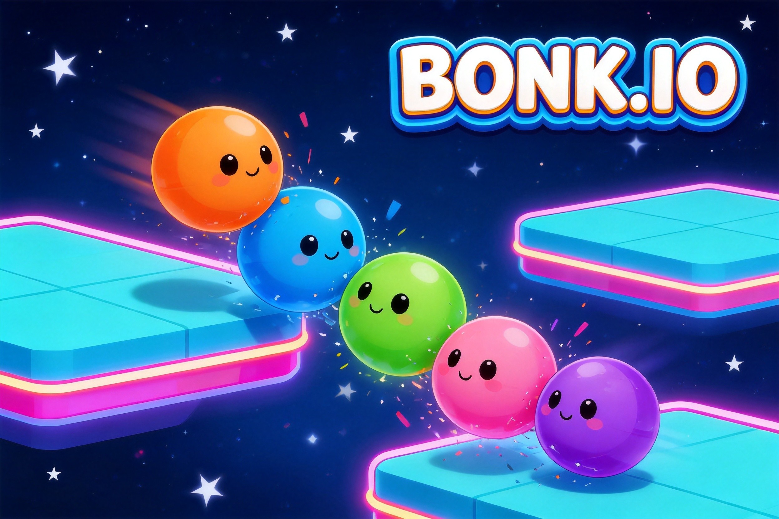 Bonk.io physics multiplayer game with colorful balls on platforms