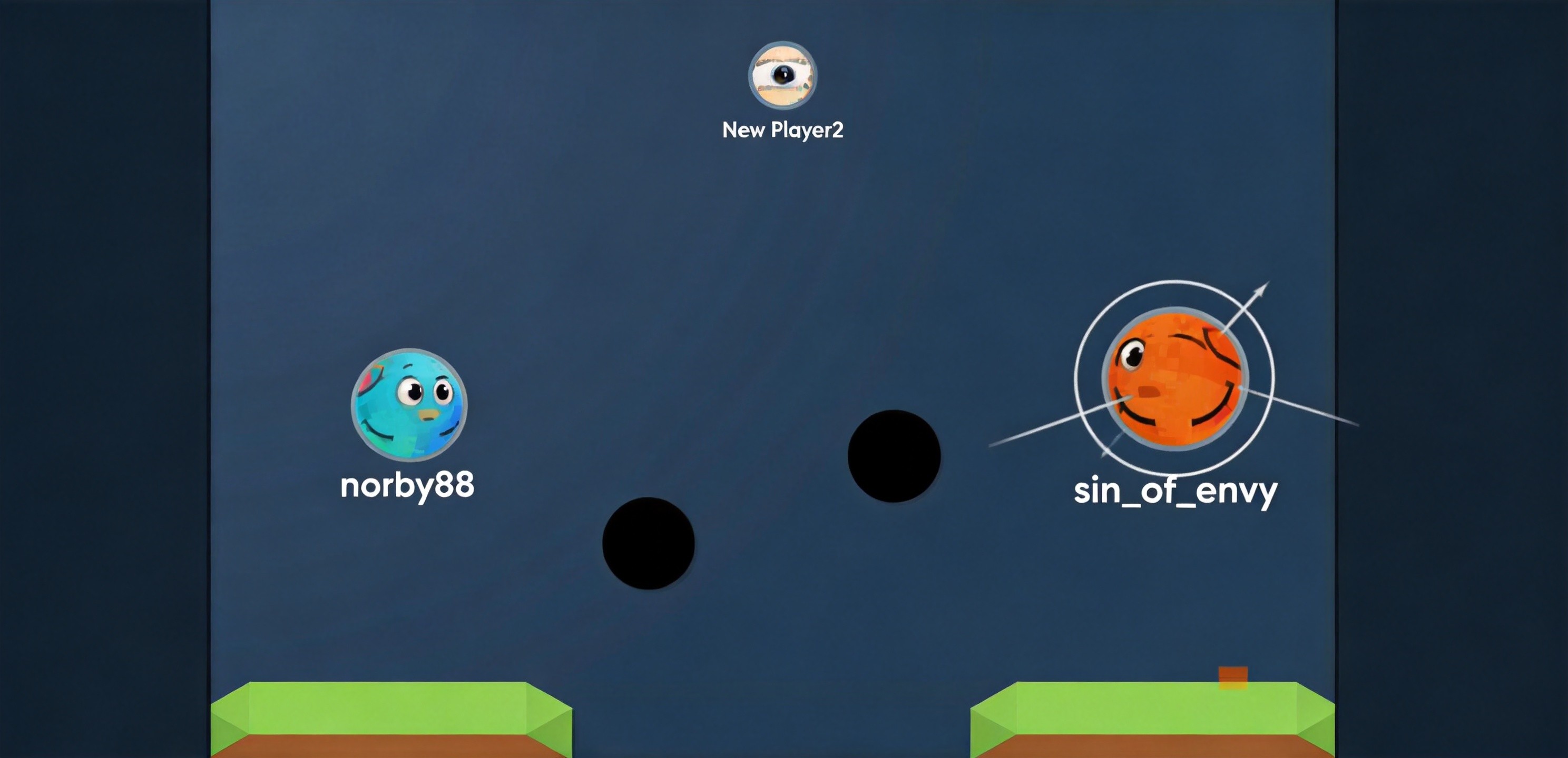 Bonk.io gameplay showing colorful balls on a platform with edges