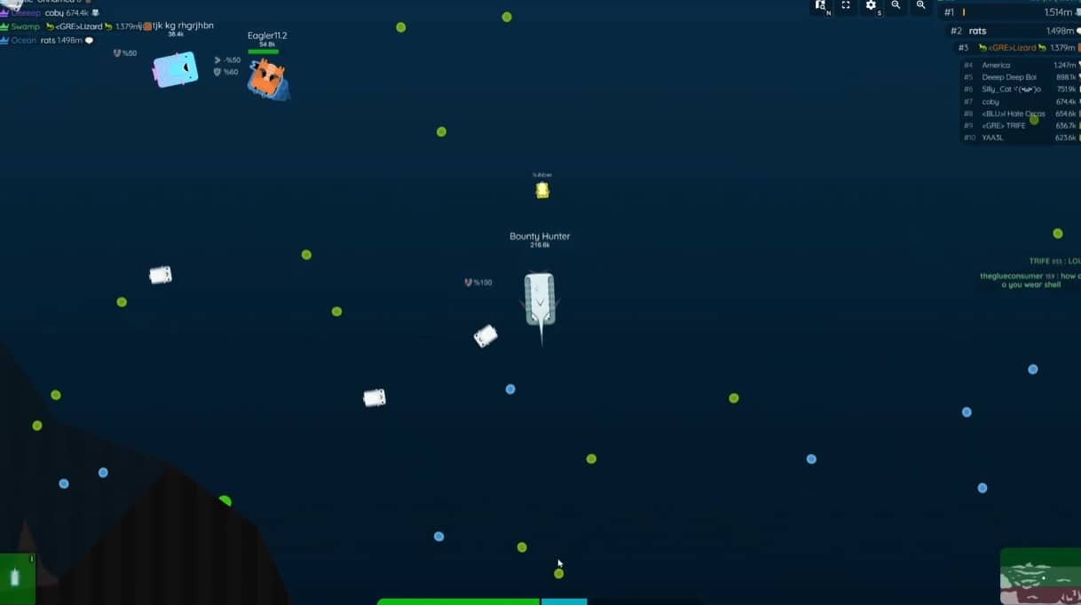 Deeeep.io gameplay showing ocean environment and creatures
