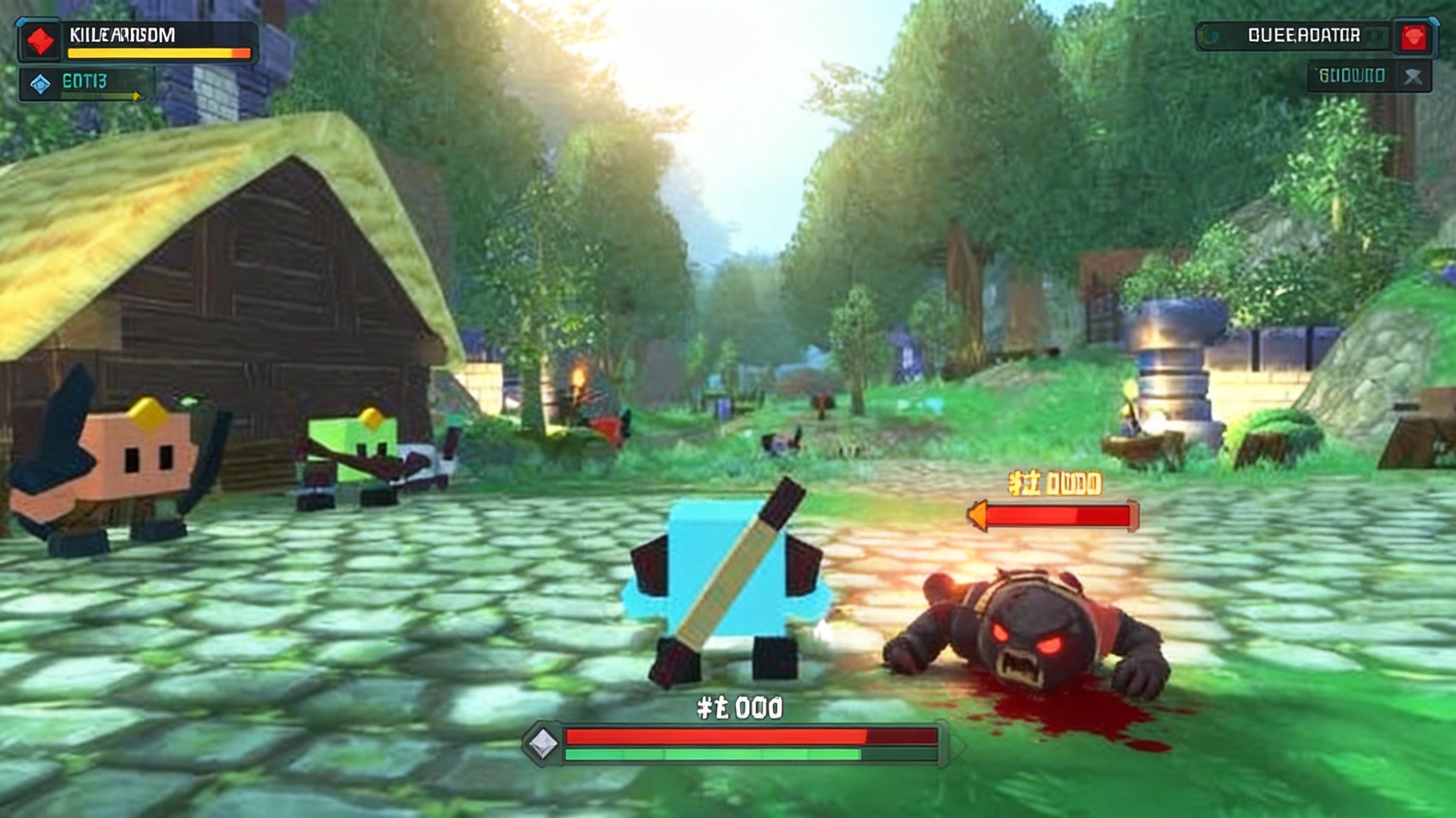 Hordes.io gameplay - character fighting monsters in forest