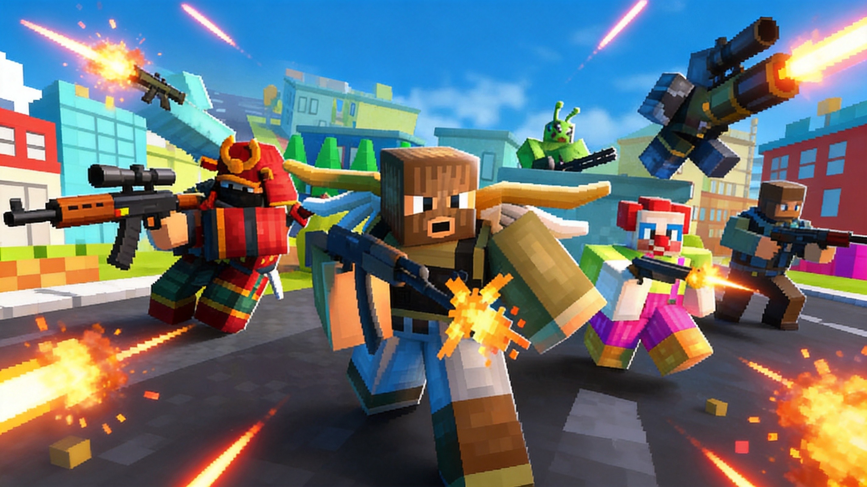 Poxel.io pixel FPS battlefield with weapons and multiplayer combat