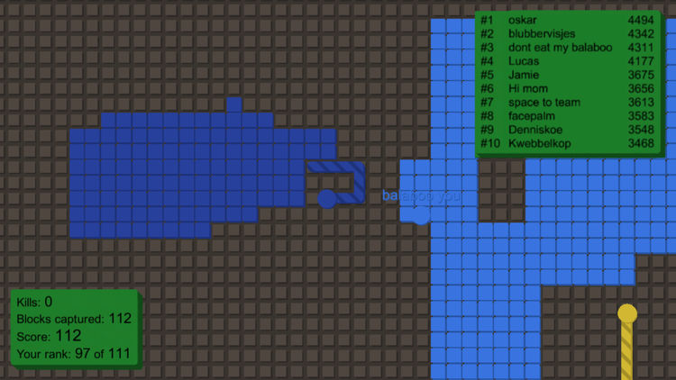 Splix.io gameplay showing territory and leaderboard