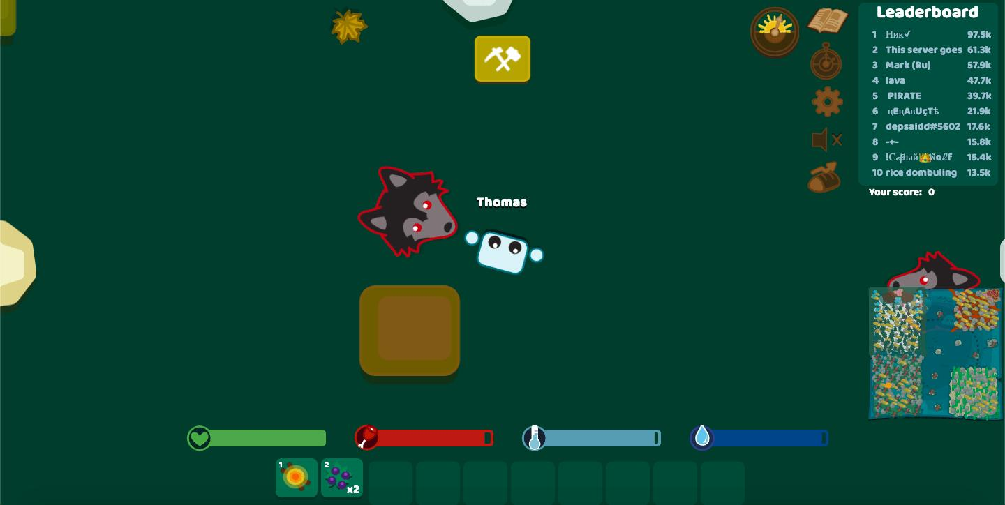 Starve.io survival gameplay with leaderboard